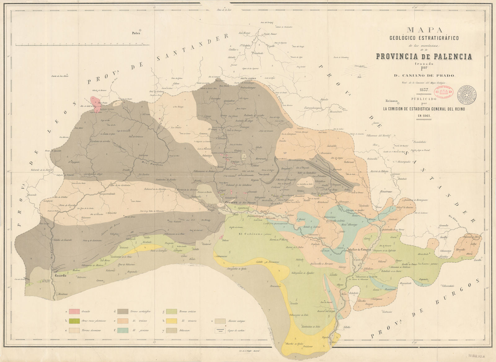 Mapa Geológico Estratigráfico de las montañas de la Provincia de Palencia 1861
